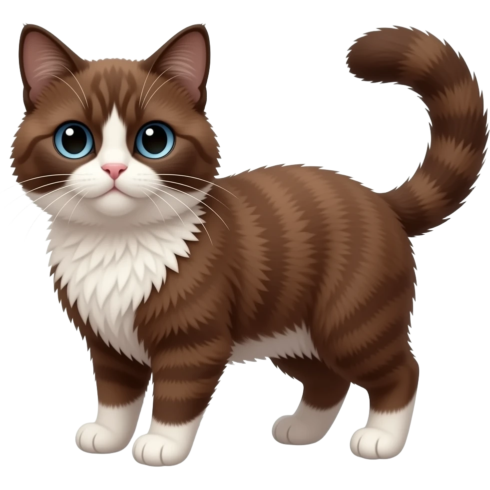 Fuzzy chocolate-pointed Scottish-Fold-Skookum-Kinkalow-Munchkin-Cat-hybrid with a long thin tufted tapered tail and tufted ears emoji
