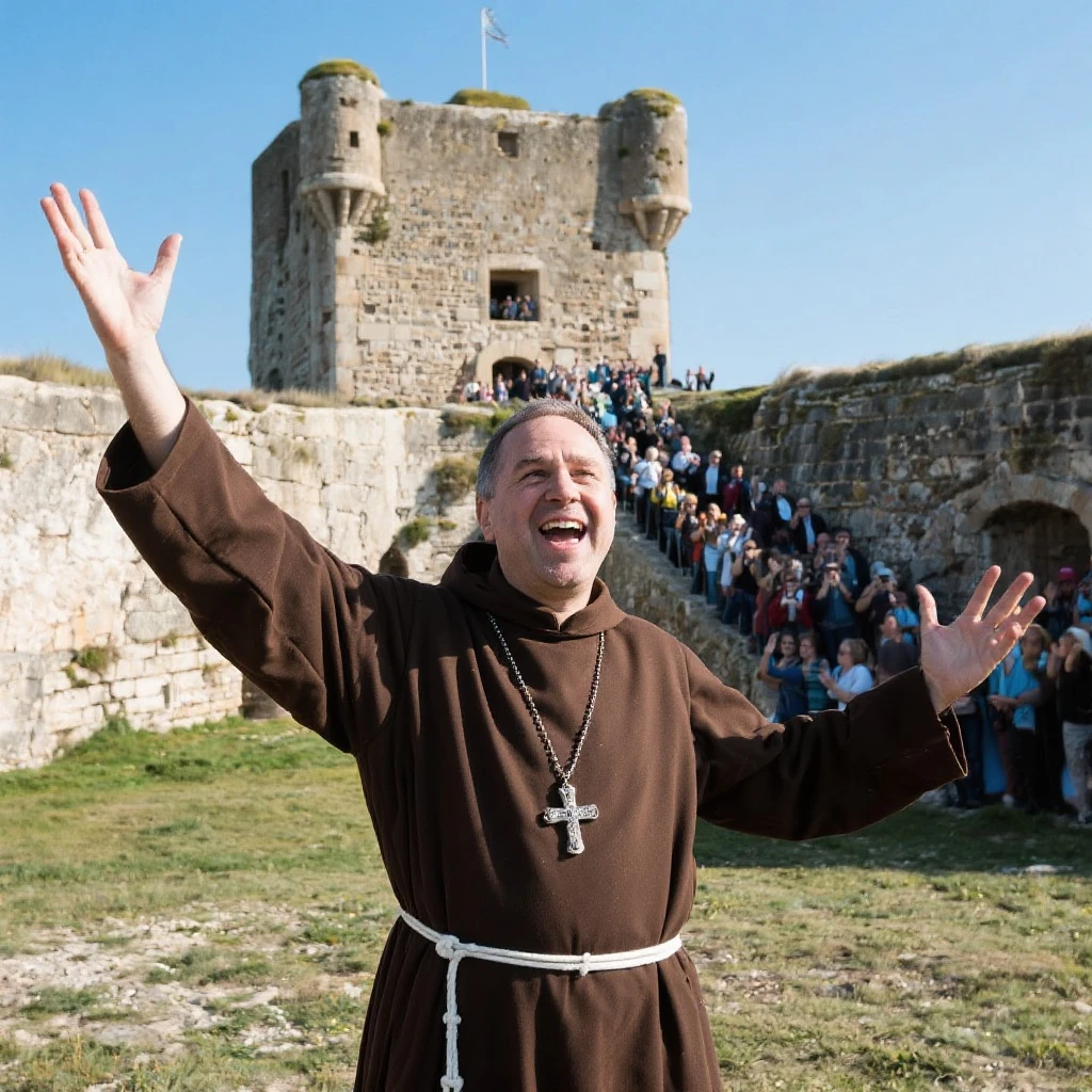 Père fouras  de fort boyard qui cri bienvenue au fort  emoji