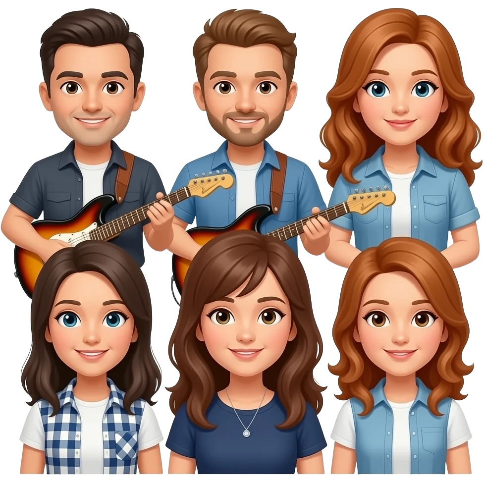 Three Men and three women that show exactly three Men and three women that are exactly three Men and three women in a musical band with a total of six that are exactly three Men and three women with a total of six emoji