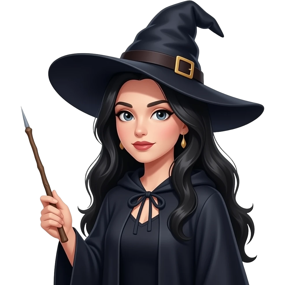 Faça uma mulher de cabelos longos pretos como feiticeira emoji