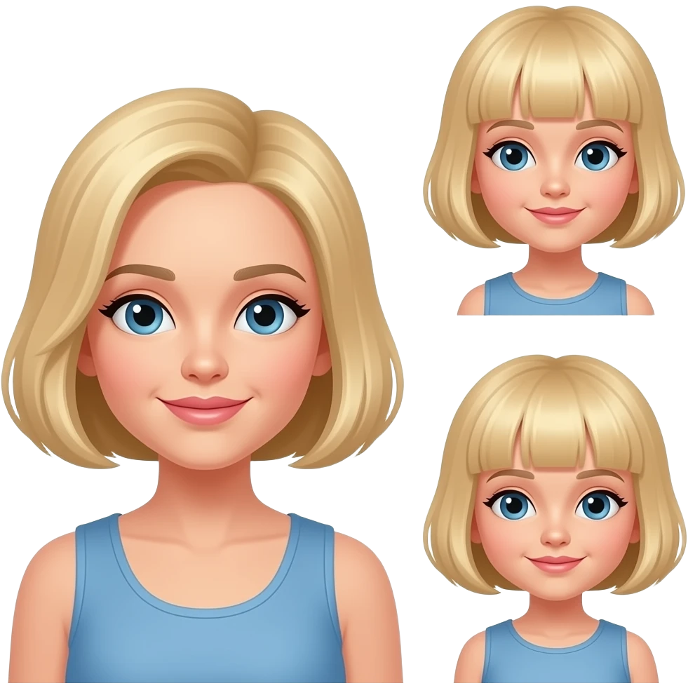 dark blonde woman with bob haircut with little Yorkshire full black without any brown brown and long hair in the eye and little blond girl with pixie cut emoji