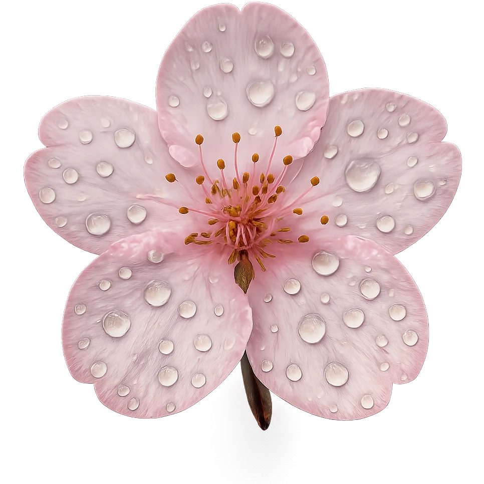 pink cherry blossom with raindrops emoji