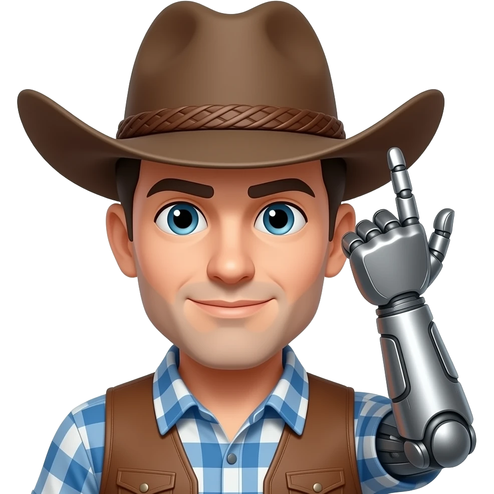 cowboy bionic arm man closeup emoji