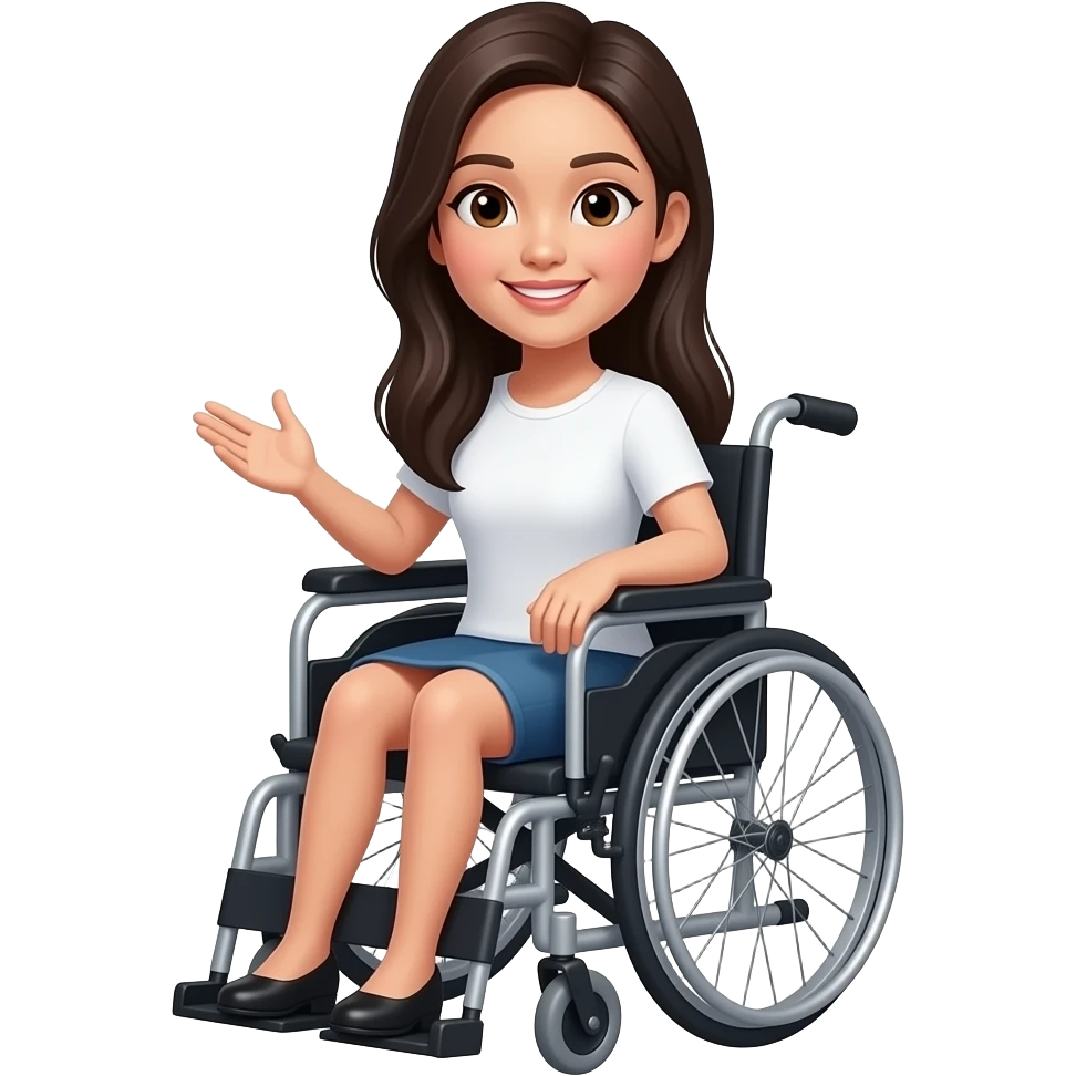 Asian woman with long hair in a wheelchair interviewee emoji