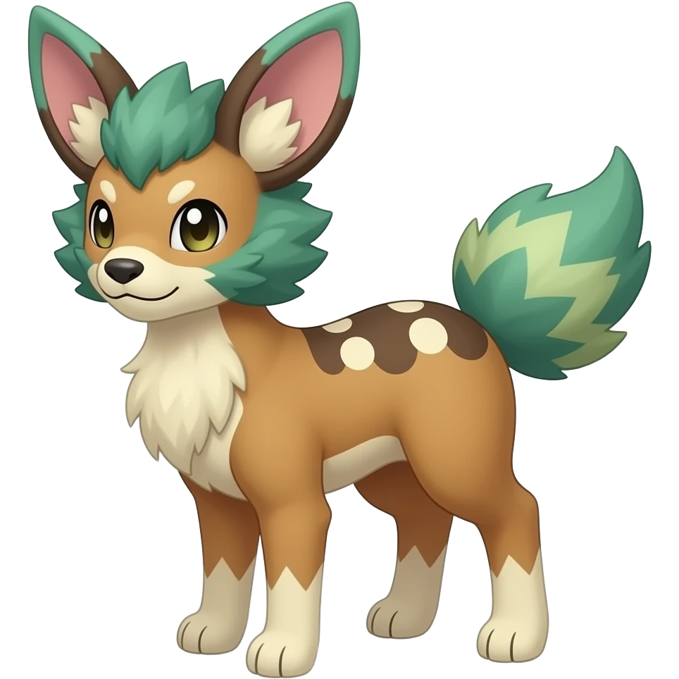 Ponyta-Leafeon-Vaporeon-Furret-Buneary-Jackalope-fusion-hybrid-animal-creature with tufted ears, tufted tail emoji