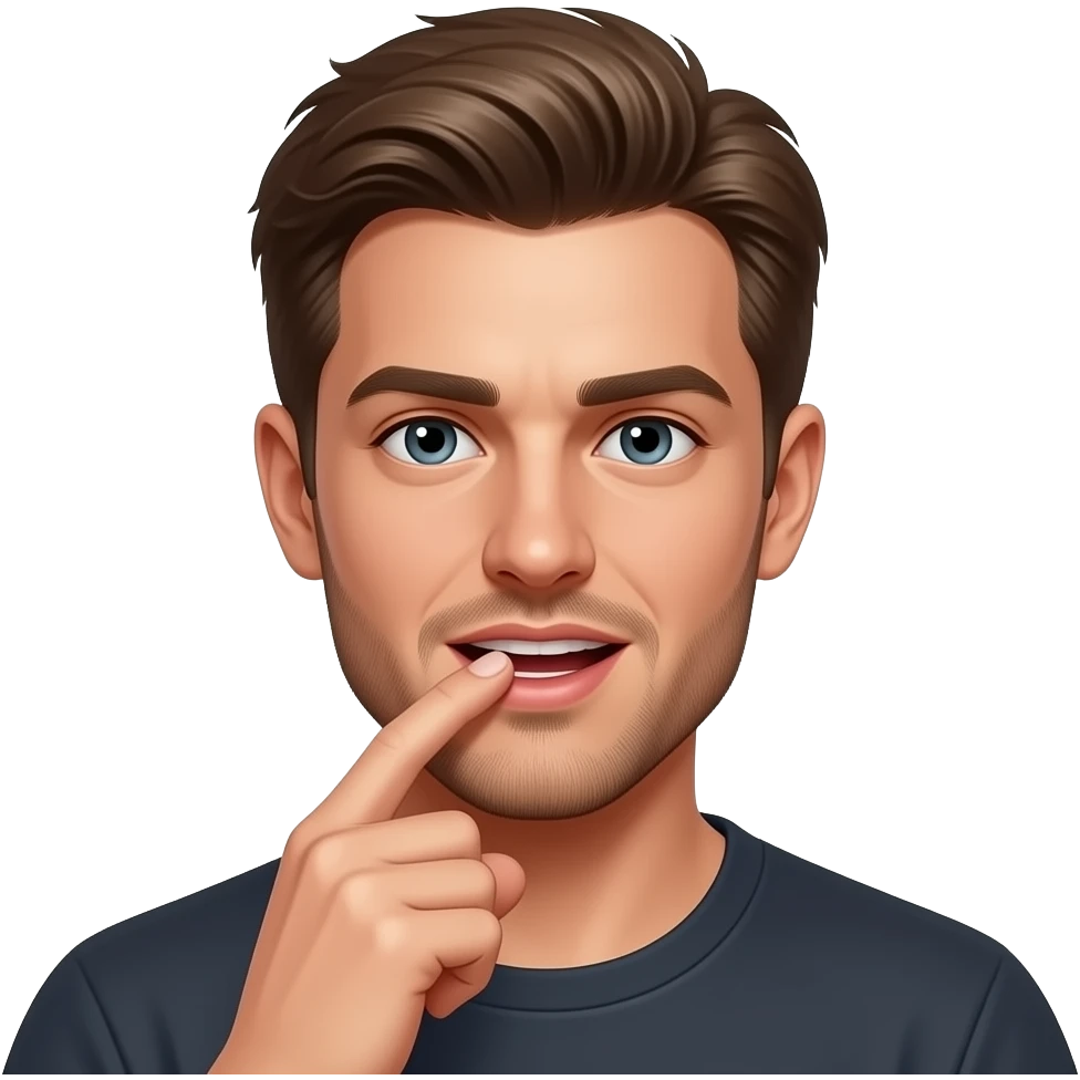 dark dirty blonde hair man biting finger in a seductive way emoji