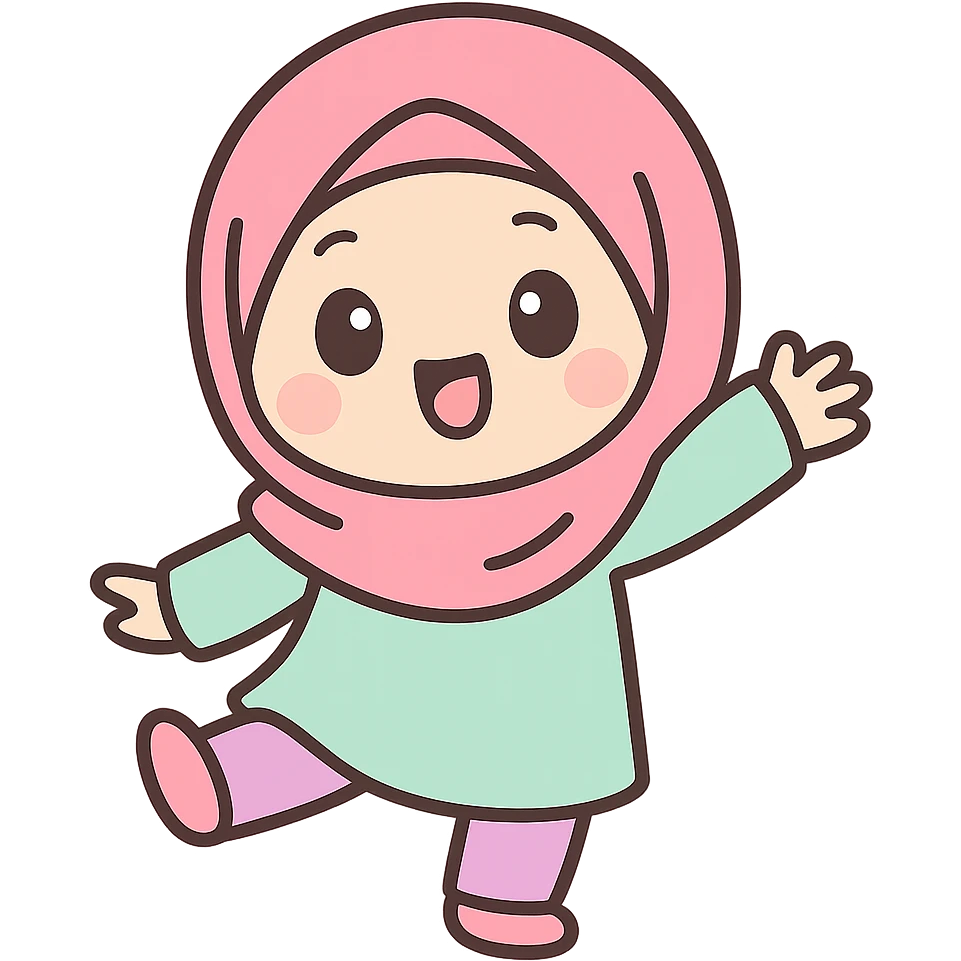 funny cartoon hijab girl, playful pose, bright colors emoji