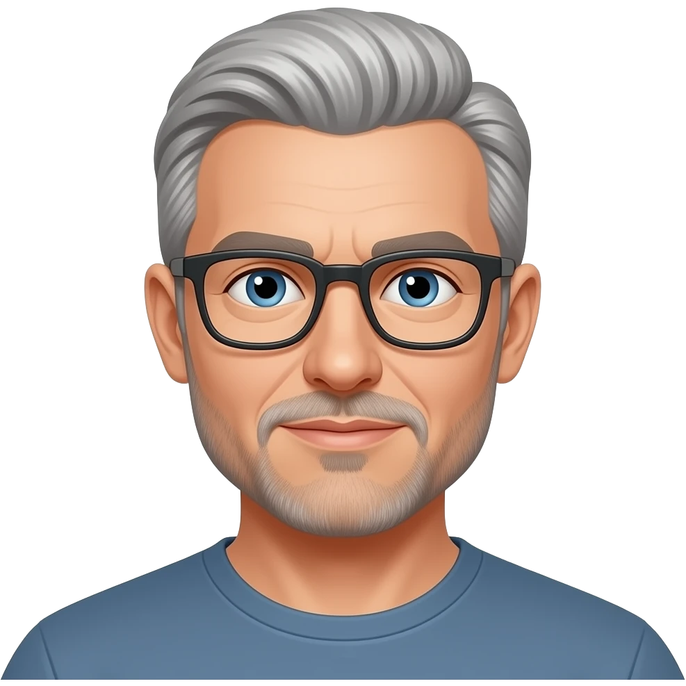 blue eyed man with salt and pepper hair slight goatee and no glasses emoji