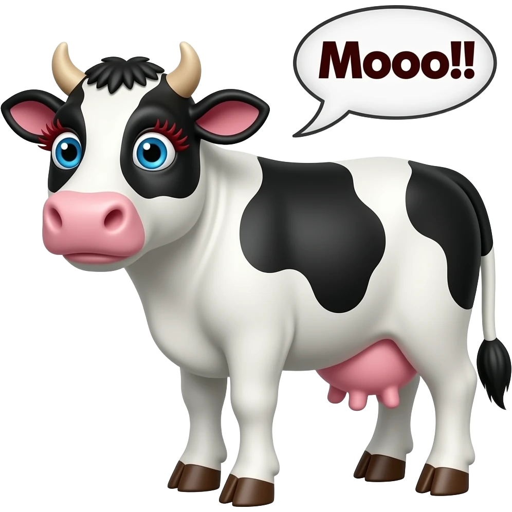 Make a cow with red and pink nails and fake eyelashes and googles eyes and make it say mooo!! emoji