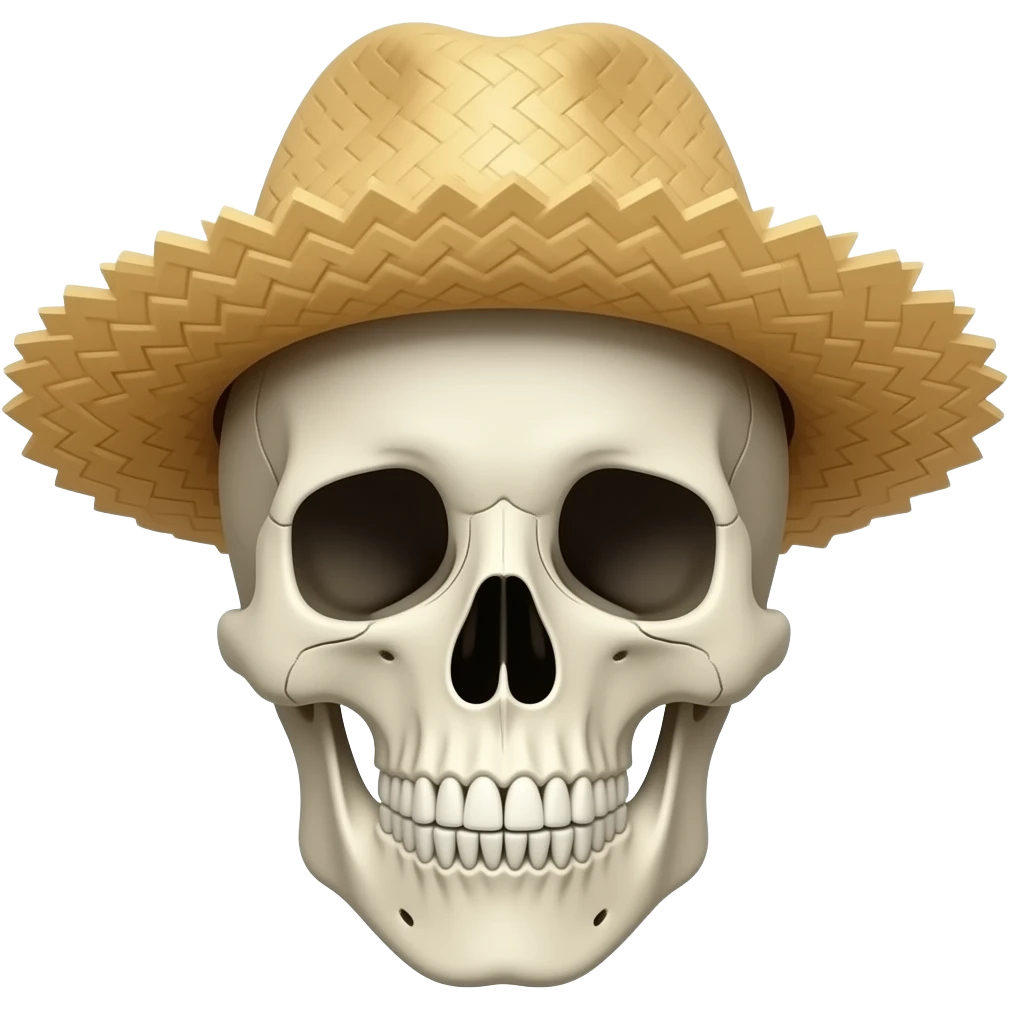 Make a skull emoji wearing straw hat emoji