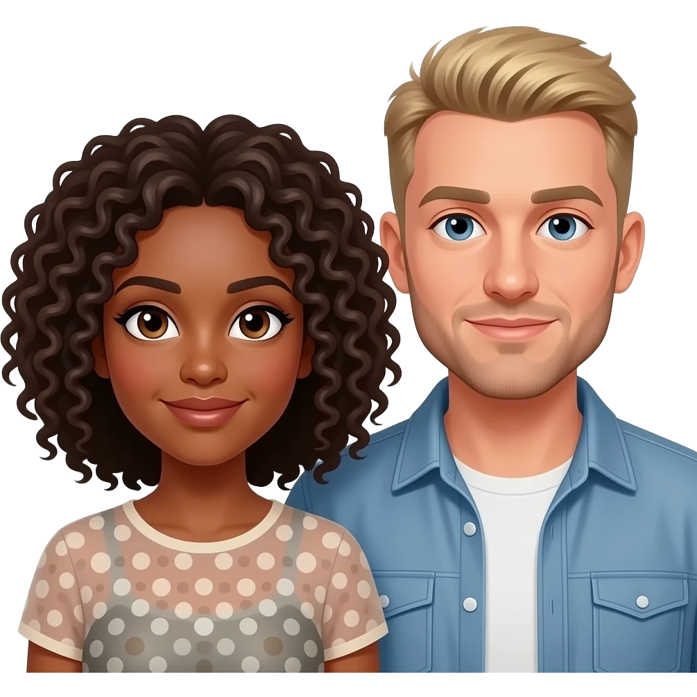 (👩🏽‍❤️‍👨🏽)ese emoji pero que la mujer sea rizada y que el hombre sea rubio y Chelito emoji