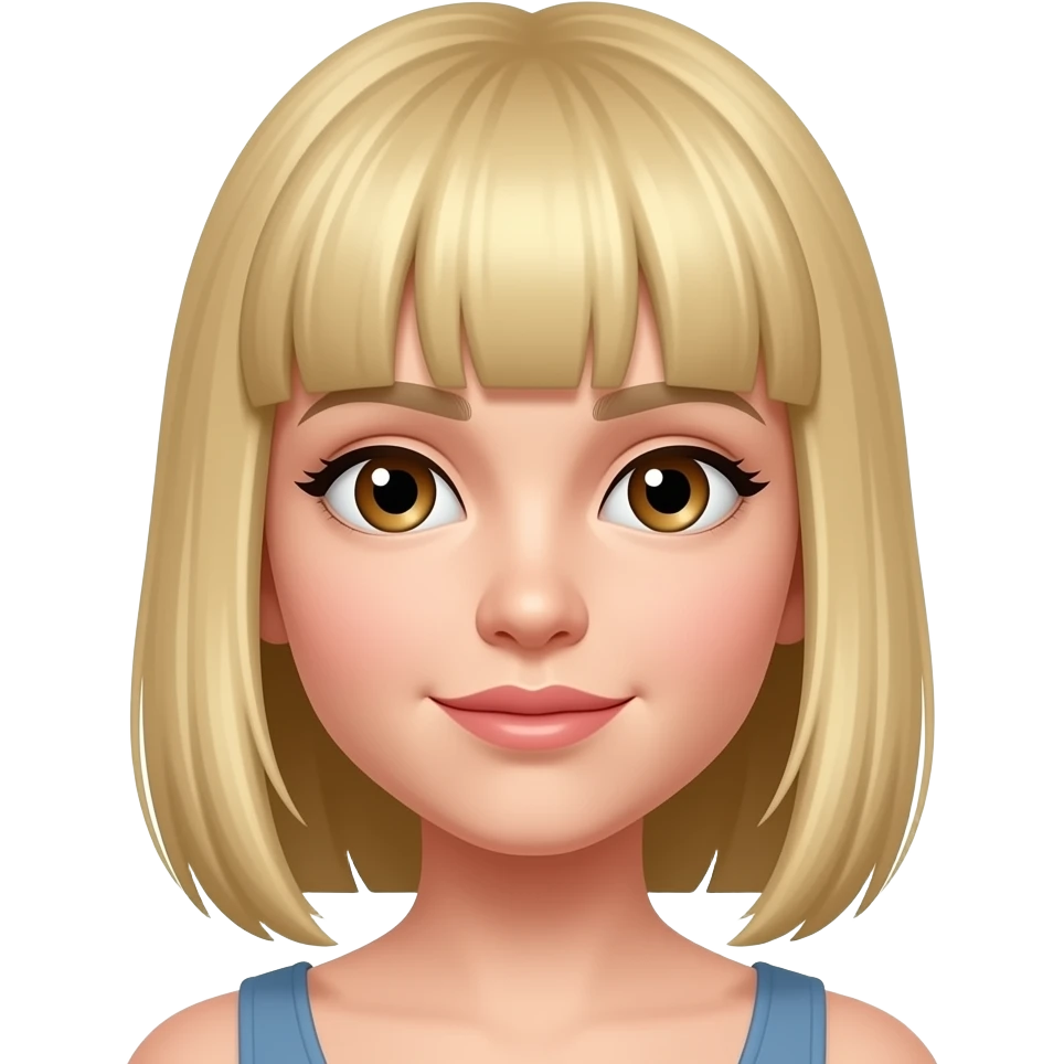 rubia con flequillo recto y ojos marrones emoji