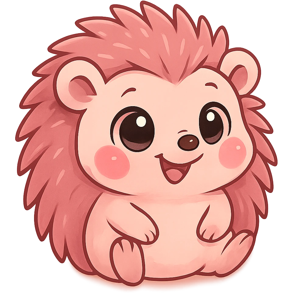 a cute pink hedgehog, original design, big eyes, blushing cheeks, joyful emoji