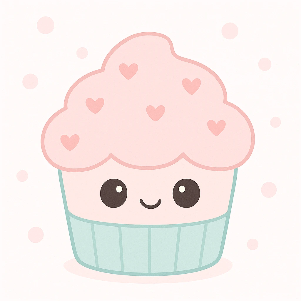 cupcake with pink icing, vibrant and cute emoji