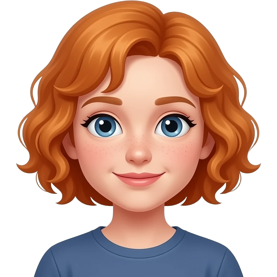 a 13 year old girl with ginger haor and short ringlets emoji