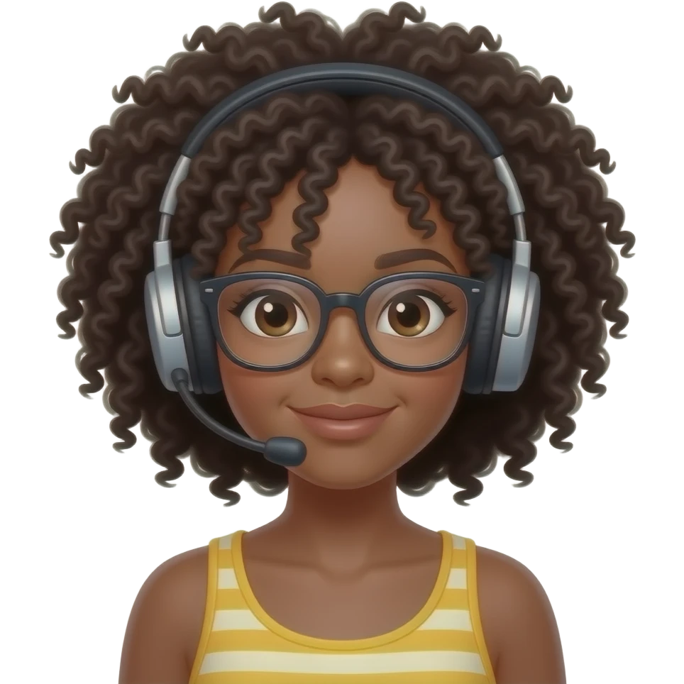 Pretty black girl with Afro and glasses and a headset emoji