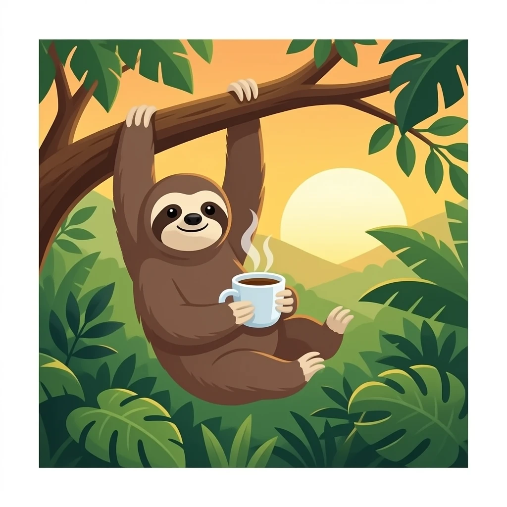 sloth tree morning coffee hanging sunrise jungle emoji