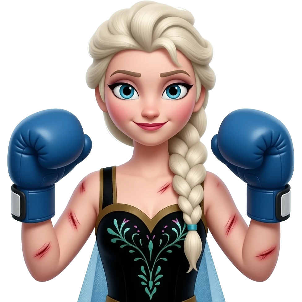 female breast boxing, one braided haired female elsa arendelle, from disney frozen, have bruised emoji
