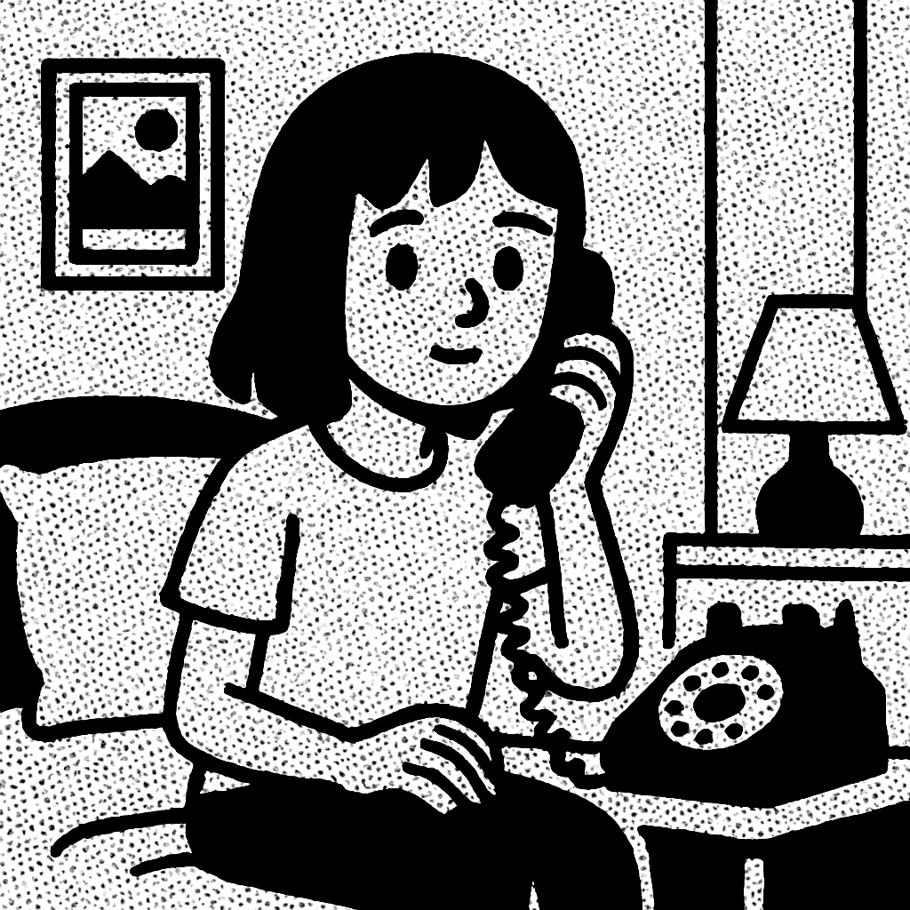 girl talking on telephone in her room emoji