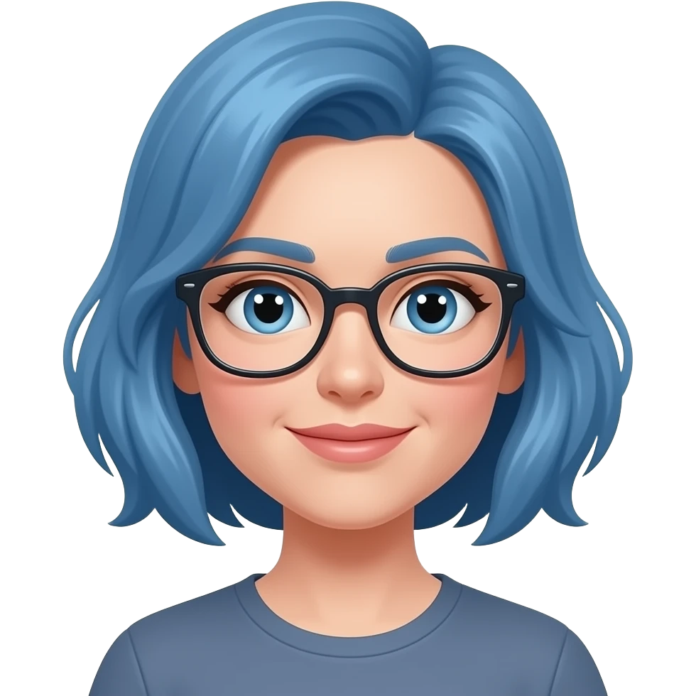 women with blue hairs and eye galsses emoji