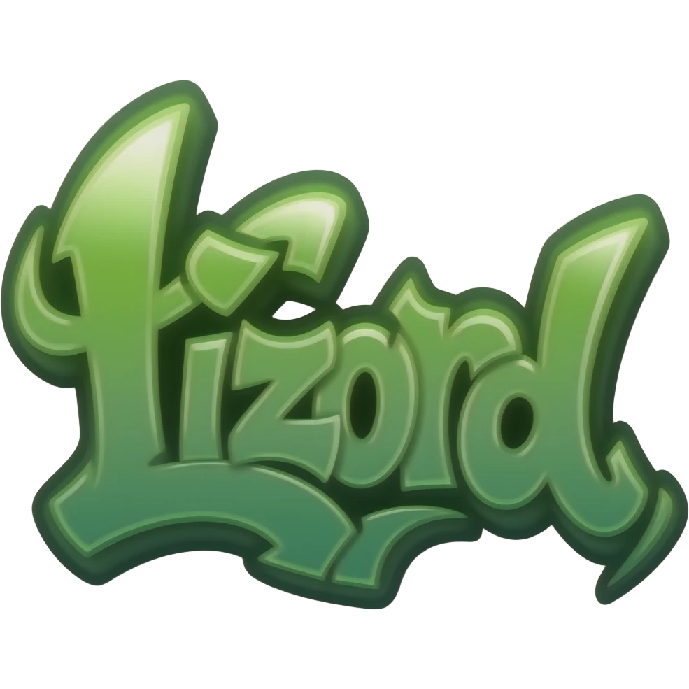 graffiti green metálico y 3D al estilo Y2K write "Lizord" png background emoji