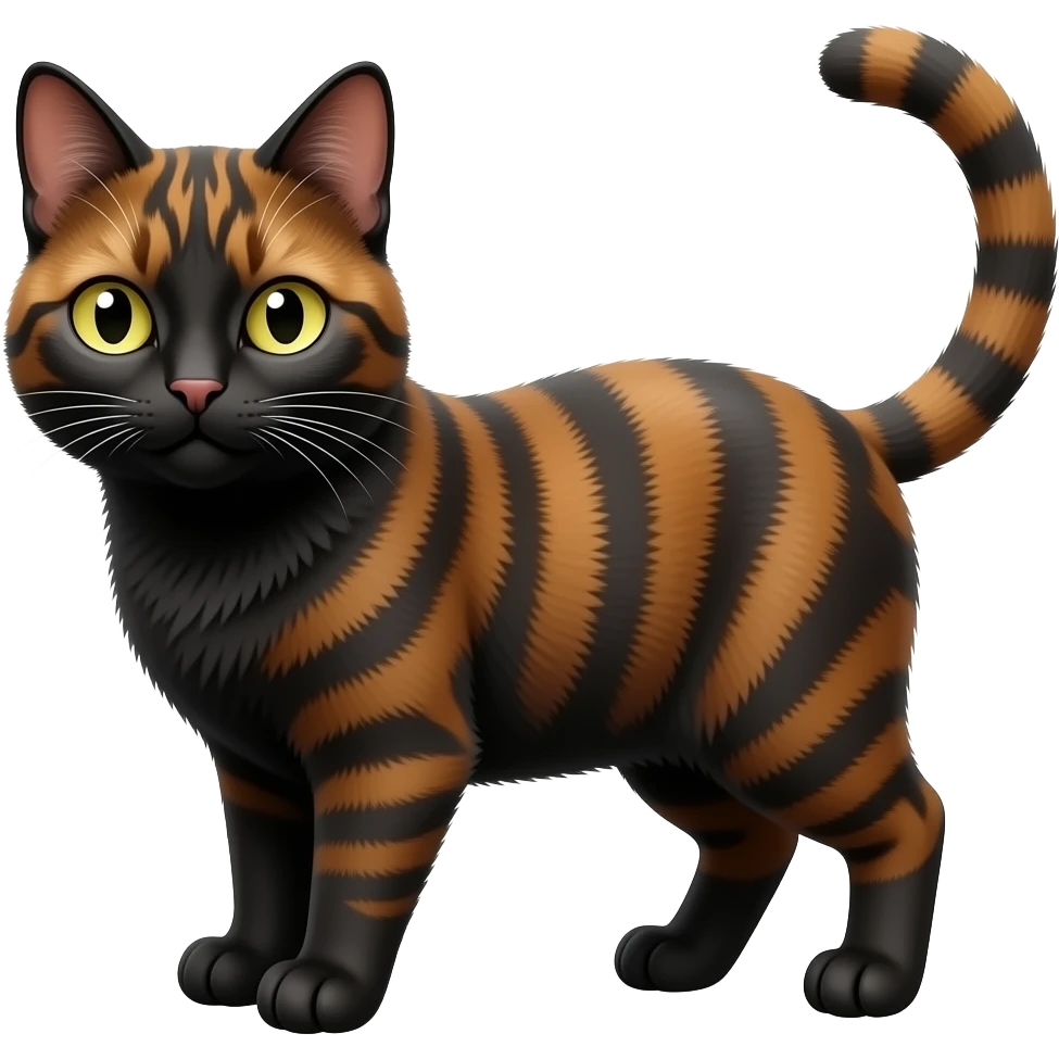 Black and multi colored brownish cat emoji