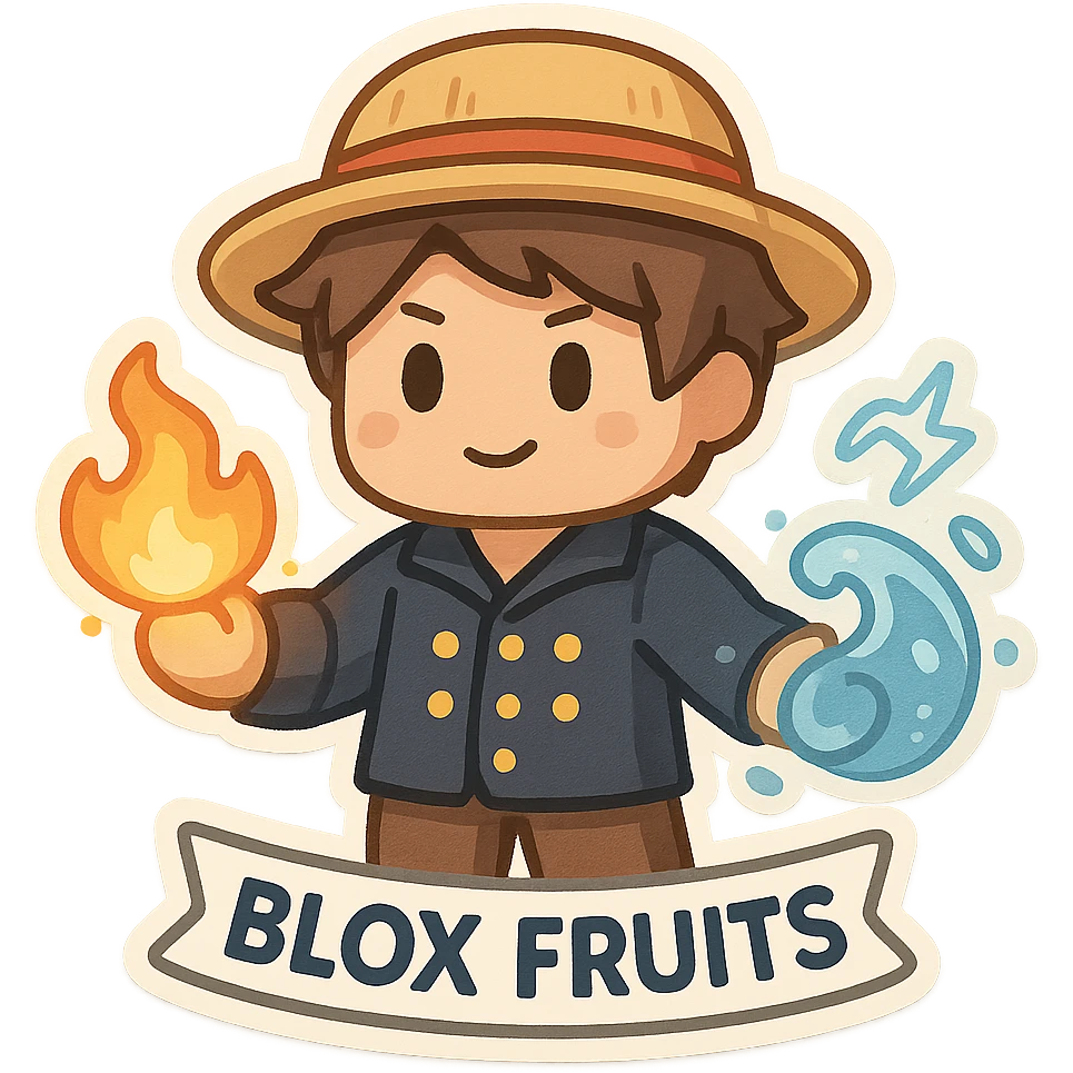 Roblox Blox Fruit character with elemental powers, chibi sticker style emoji