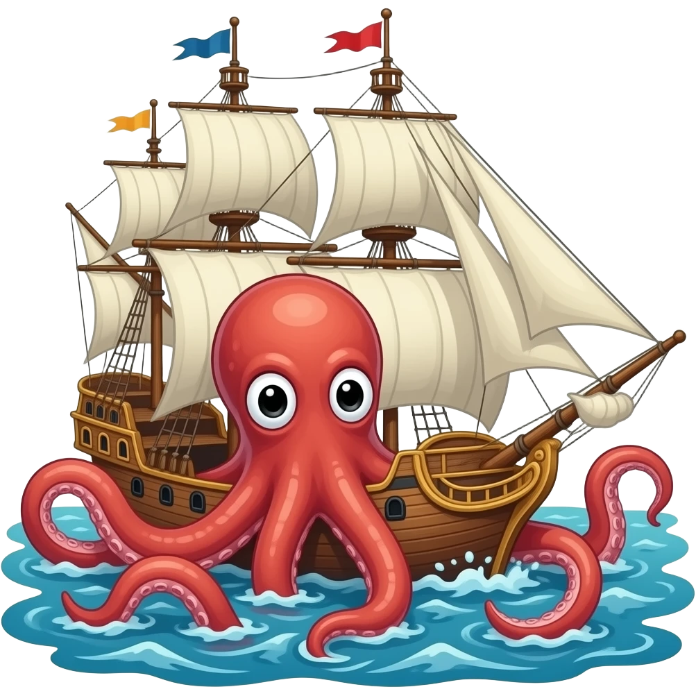 Kraken attacking ship in water emoji
