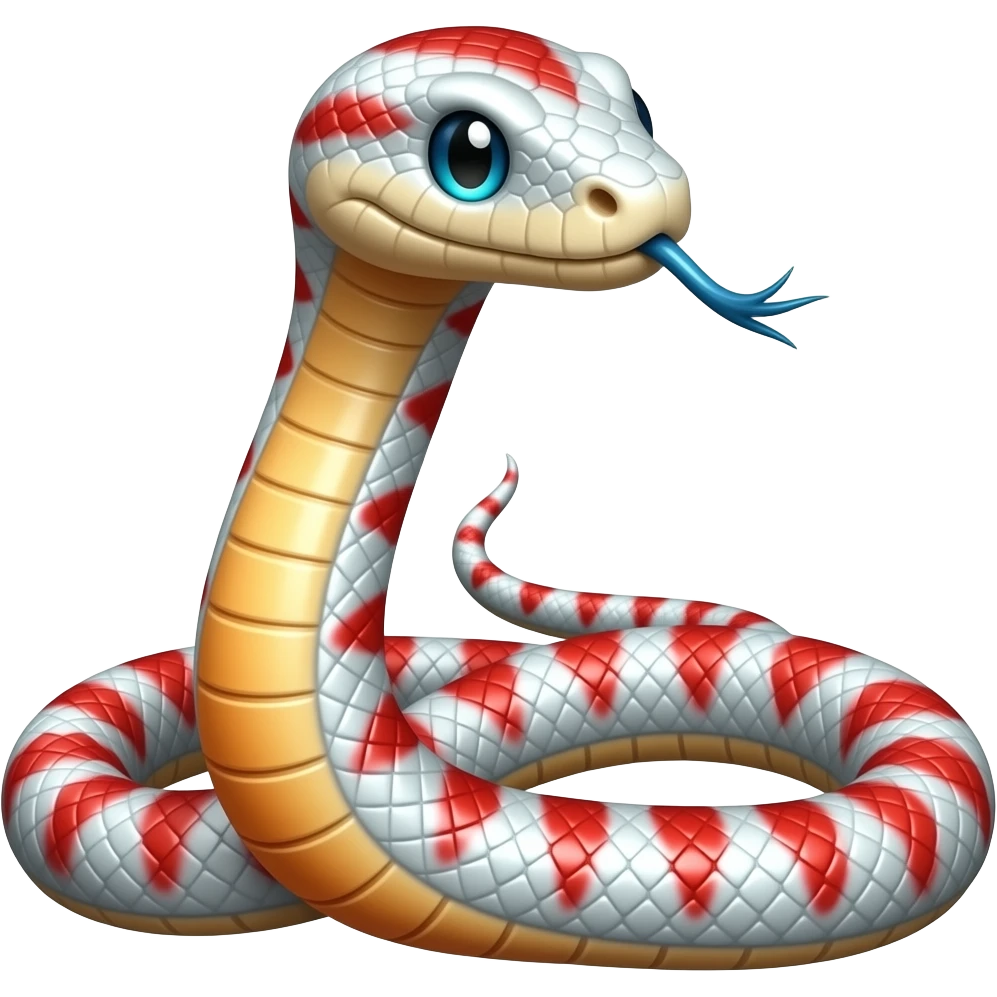 Shiny light Silver snake with red stripes, with orange underside and blue tongue emoji