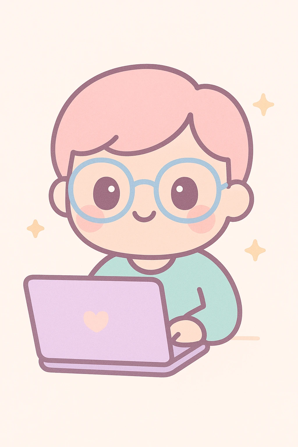 IT nerd with glasses using a laptop, playful, kawaii style emoji