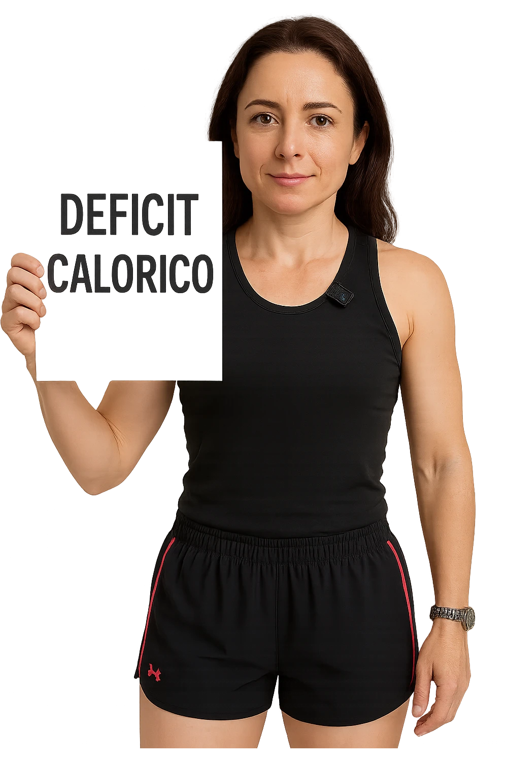 Donna con in mano una dieta con scritto "Deficit Calorico" emoji