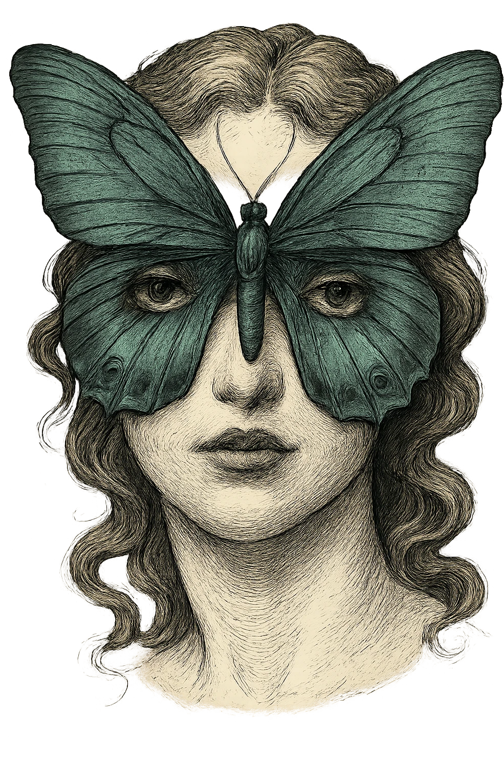 face with teal butterfly mask emoji, digital illustration emoji