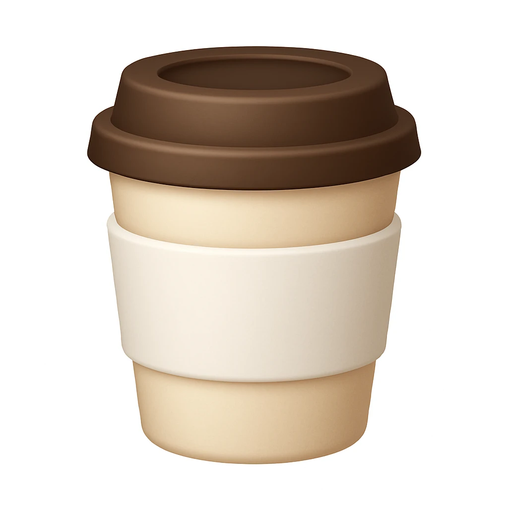 Make a closed coffee to-go cup, more emoji-like, smaller, no emoji or logo in the middle. Use a white sleeve. The style should resemble an emoji style. emoji