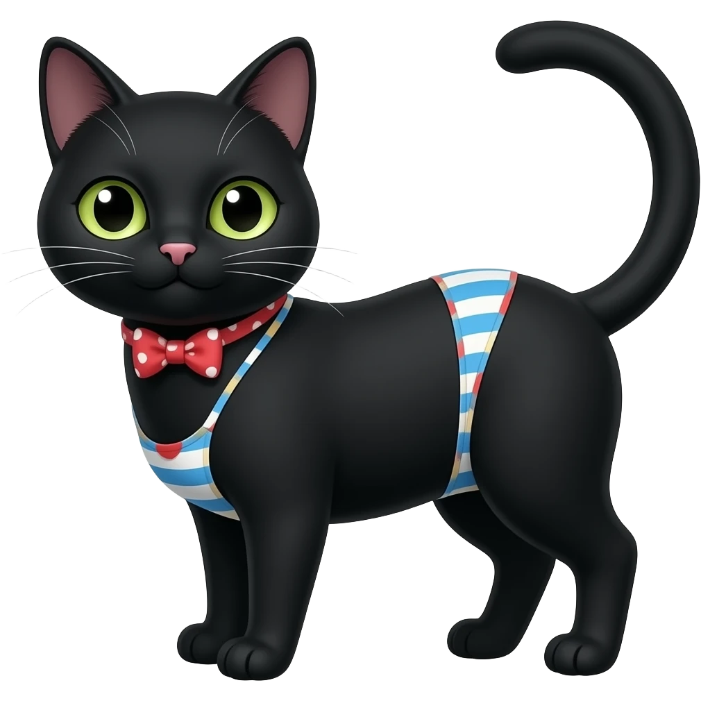 black cat wears bikini emoji