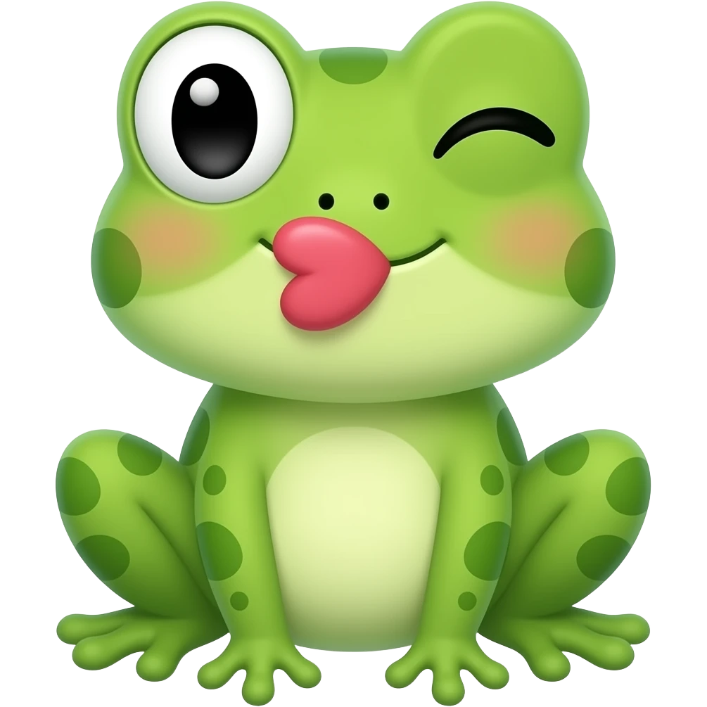 kawaii frog winking and blowing a kiss emoji