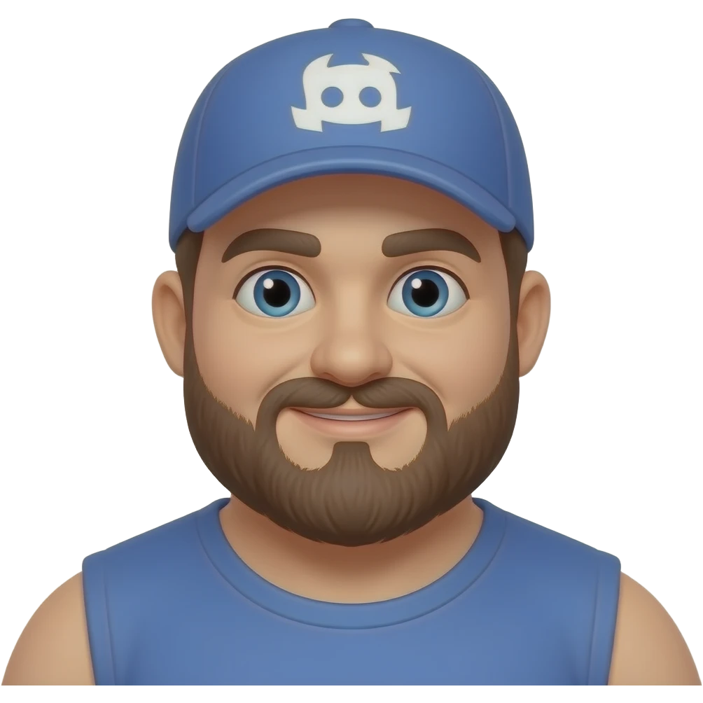 Generate a man with discord hat, with a beard and a mustache, being very very fat and he doesn't have a t-shirt emoji