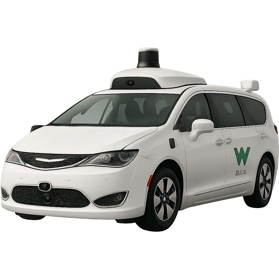 Realistic style Waymo self-driving car, modern and clean, visible sensors and lidar, no background, Slack emoji ready emoji