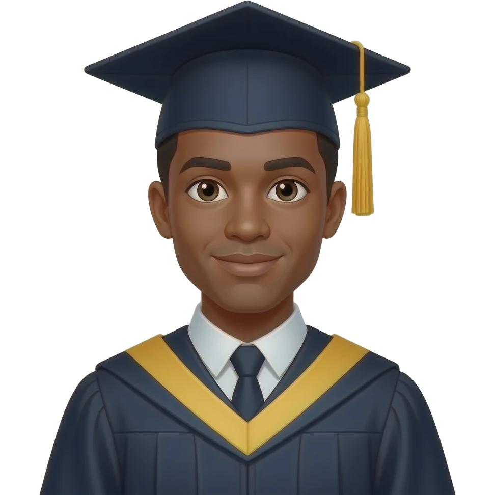 black man graduation cap and gown emoji