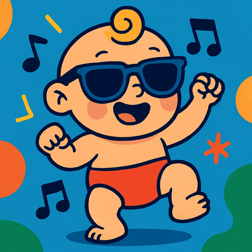 baby dancing with sunglasses, vibrant cartoon style emoji
