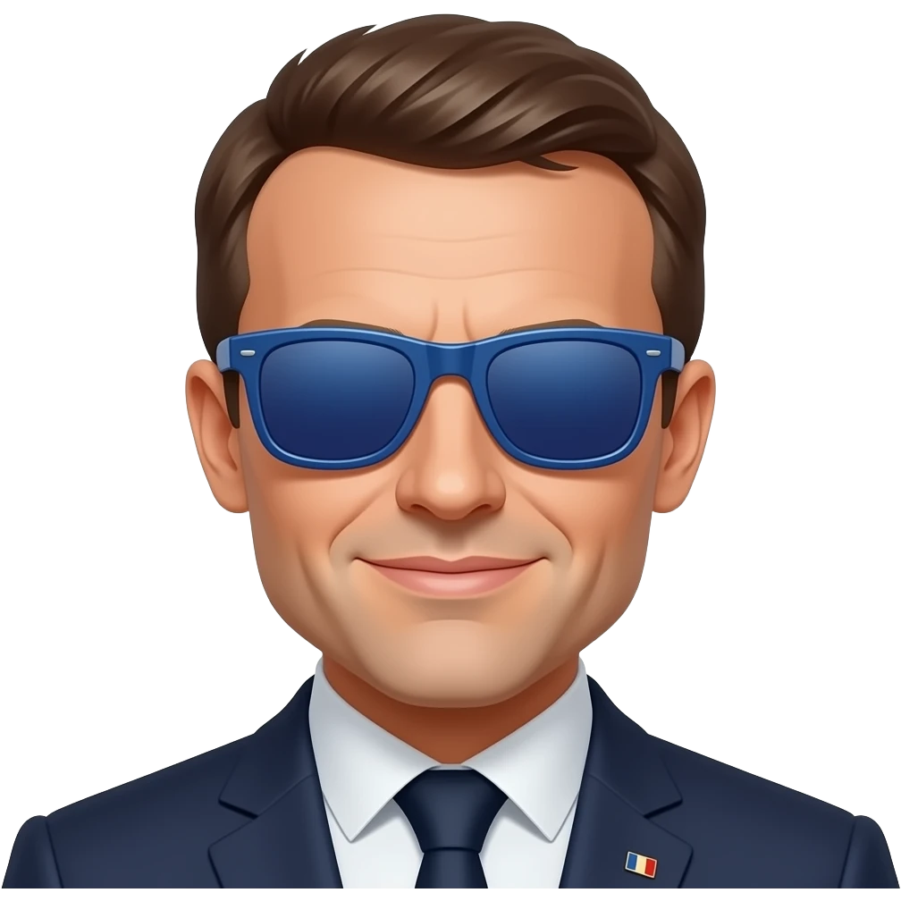 macron avec des lunette de soleil teint en bleu de maniere a ce que nous ne voyons plus les yeux emoji