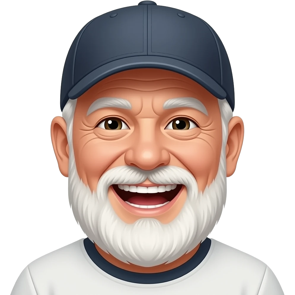 an old man wearing a baseball cap with a missing teeth laughing emoji