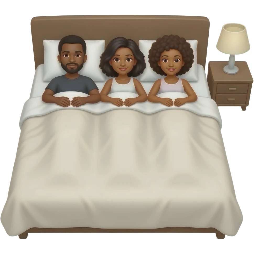 One black male and two black females laying down in bed emoji