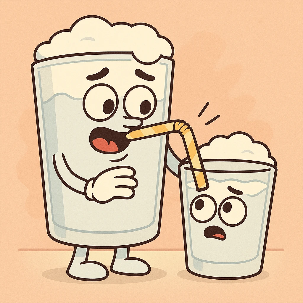 a glass of ayran drinking another glass of ayran with a straw, cartoon style emoji