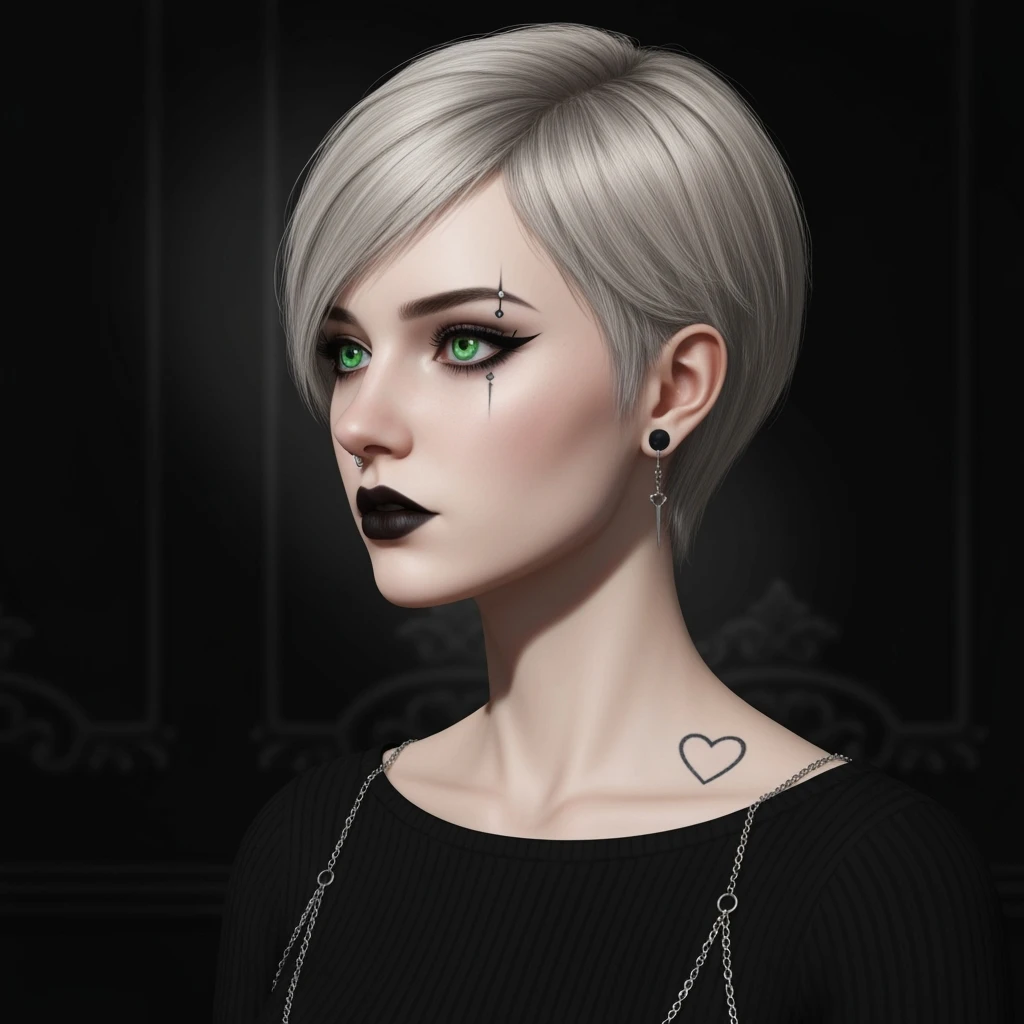 goth profile picture with a heart accent, cute, expressive, minimal, variation 4 emoji
