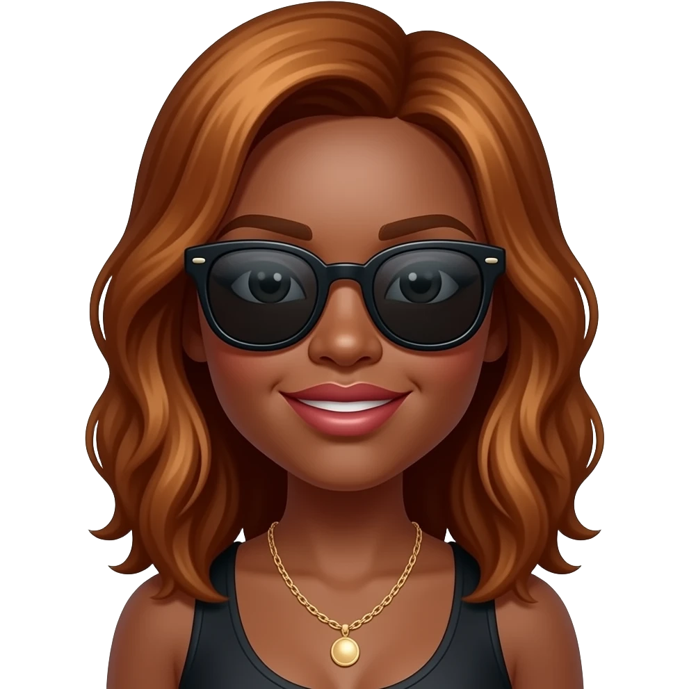 Black Sheep with auburn hair wearing sunglasses, necklace and lipstick emoji