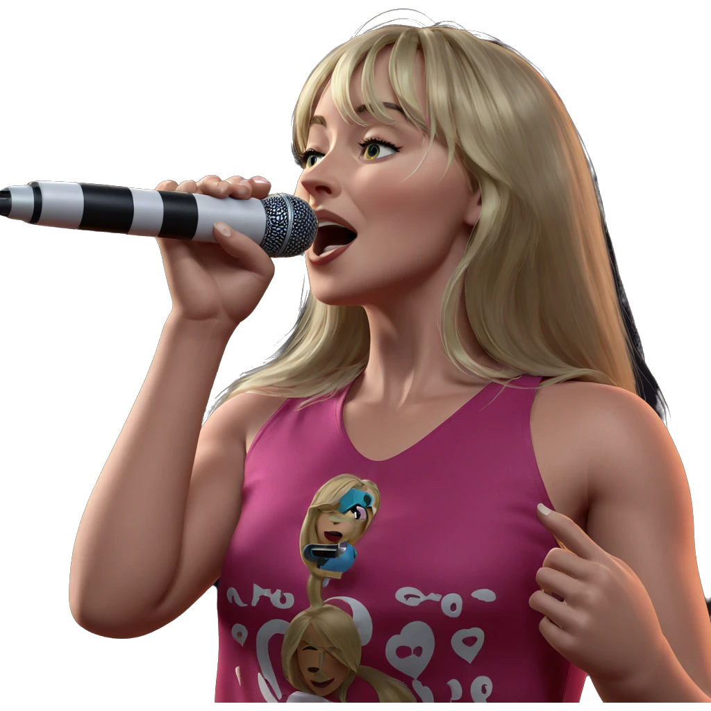blonde girl singing with microphone emoji