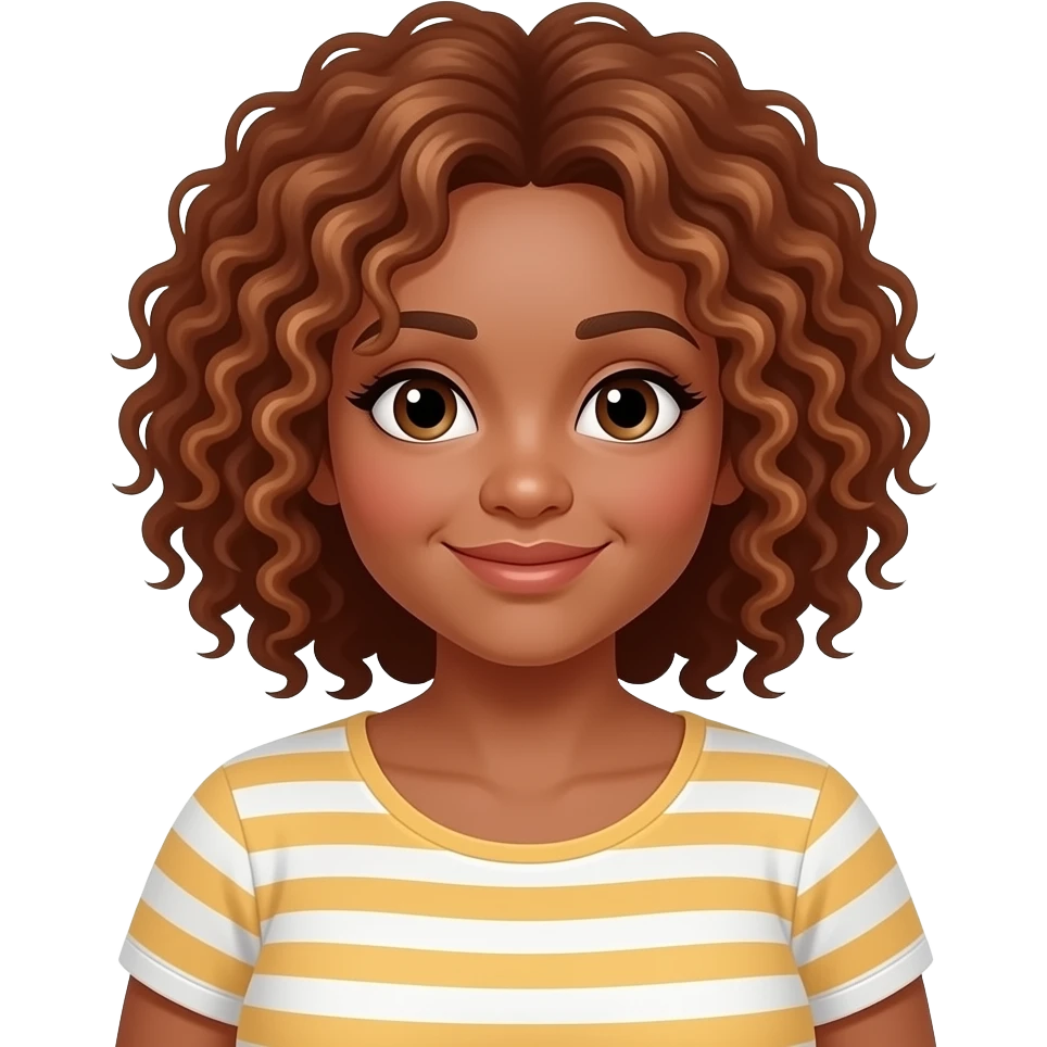 Cute emoji avatar mother of a plus size woman 😠🙂‍↔️ what are they with curry hair, warm skin tone, wearing a casual outfit emoji