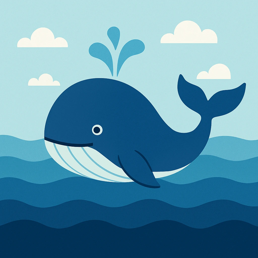 Flat design style whale in the water emoji