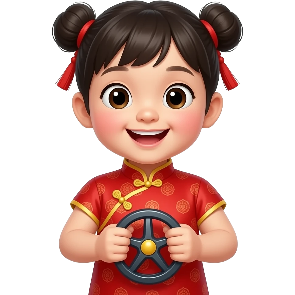 chinese dress cute asian kid playing with car wheel emoji