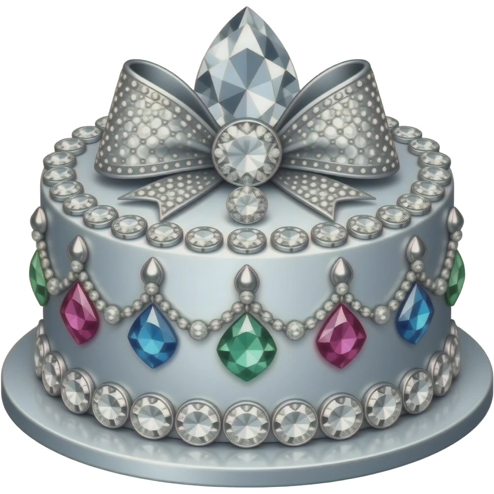 A fancy silver fancy cake with diamonds and gems emoji